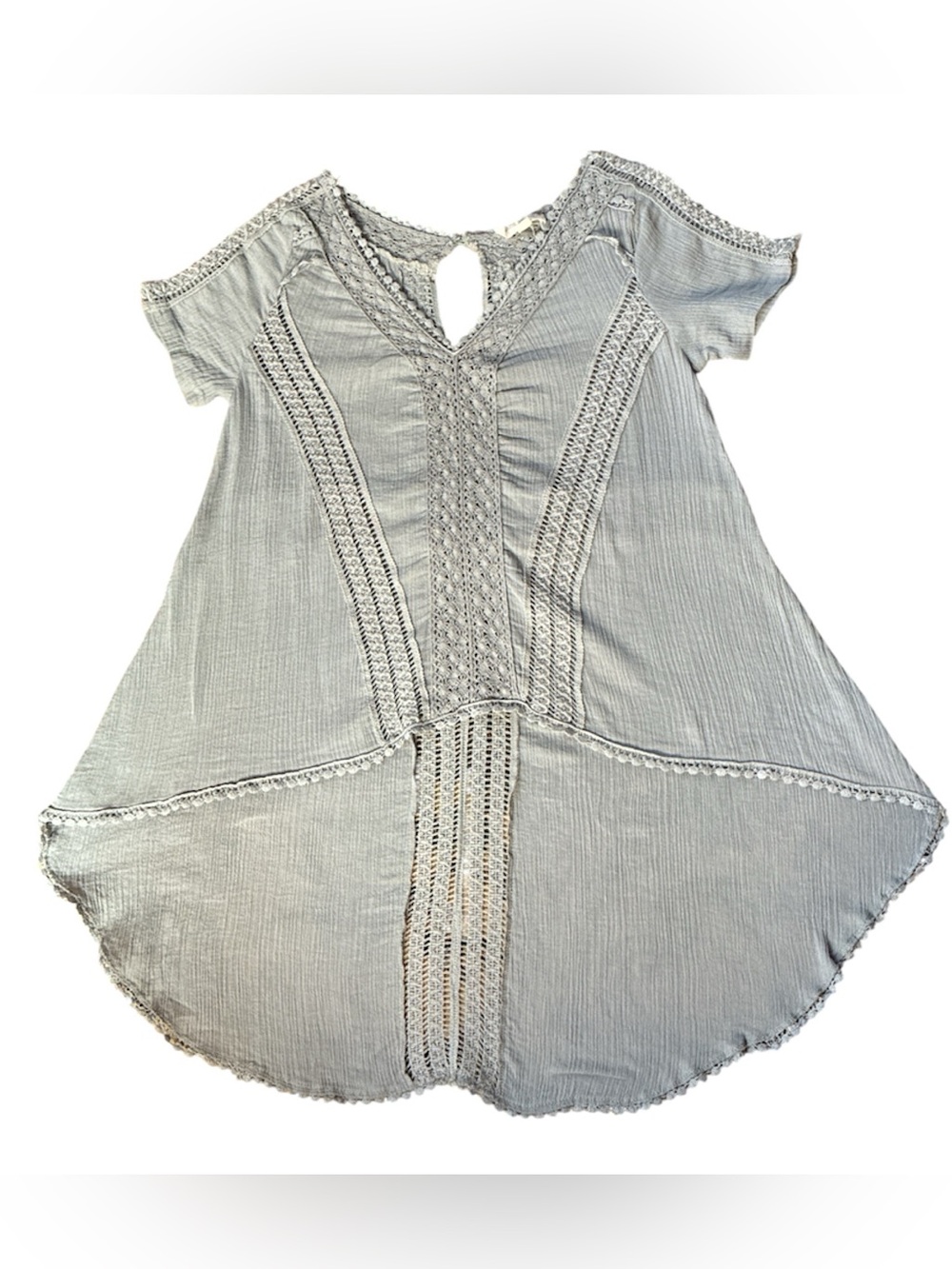 Haute Society Pale Gray Crochet-Trim Cold Shoulder Tunic